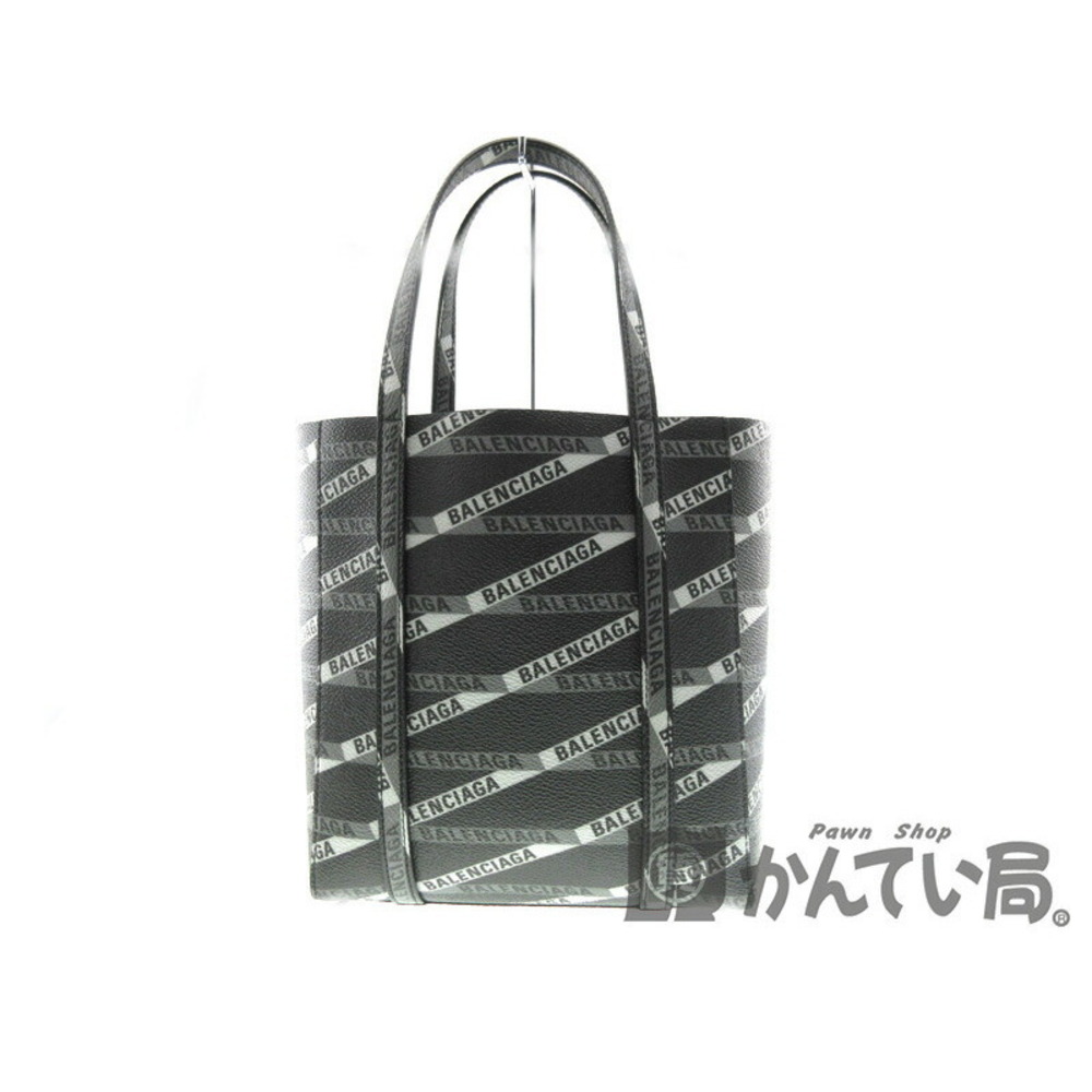 BALENCIAGA Tote Bag Shoulder Handbag Leather Black Gray - Picture 1 of 6